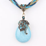 ZOSHI Blue natural crystal stone pendant necklace fashion peacock pendant necklace for women jewelry