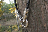 lanseis 1pcs viking wolf chain leather necklace men necklace