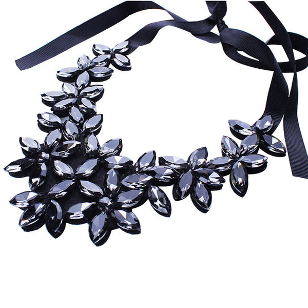susenstone Vintage Crystal Necklaces & Pendants Crystal Statement Necklace Flower Ribbon Chain Necklace Collar Chain Jewelry Hot