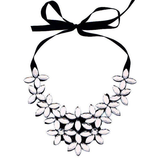 susenstone Vintage Crystal Necklaces & Pendants Crystal Statement Necklace Flower Ribbon Chain Necklace Collar Chain Jewelry Hot