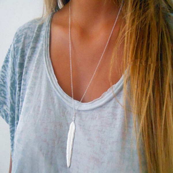 x155 Fashion Feather Pendant Necklaces Bohemian Style Leaf Long Necklaces For Women Maxi Sweater Accessories Free Shipping
